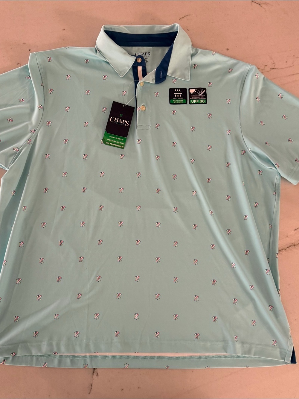 Chaps Golf Tee Shirt Men Blue Polo Short Sleeve Casual Size XXL New